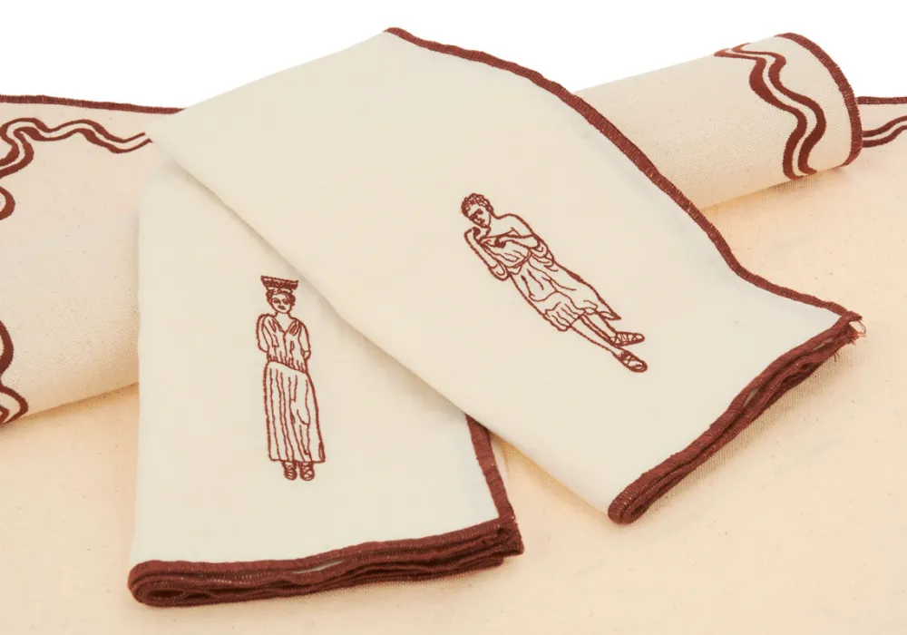 Online Set of 4 napkins ecru maroon Homeware