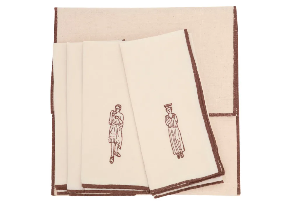 Online Set of 4 napkins ecru maroon Homeware