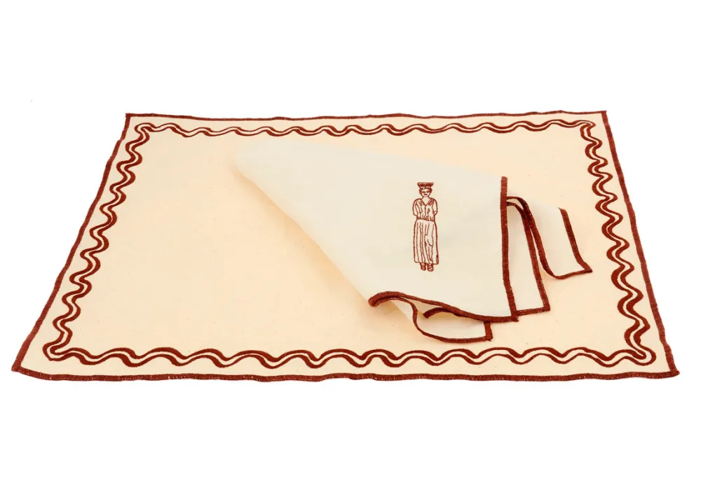 Outlet Set of 2 placemats ecru maroon Homeware
